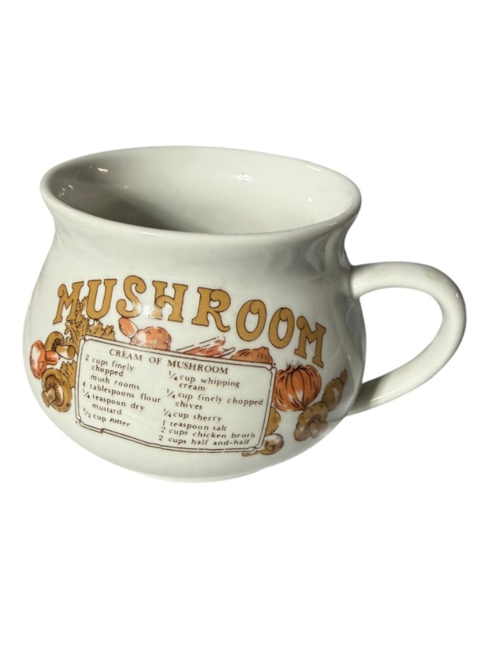 Vintage Mushroom Recipe Soup Mugs Set of 2 Retro Cottagecore Chowder Cups